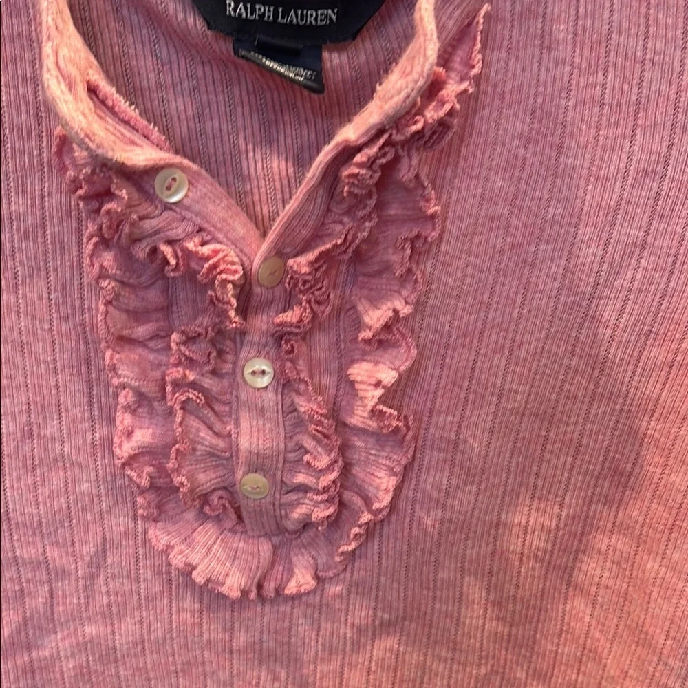 Ralph Lauren Pink Ruffled Mandarin Collar Blouse